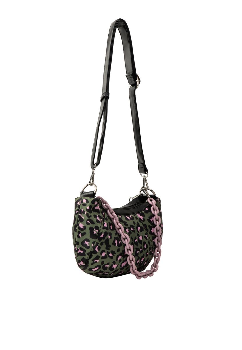 Schultertasche mit Leopardenmuster in Halbmondform