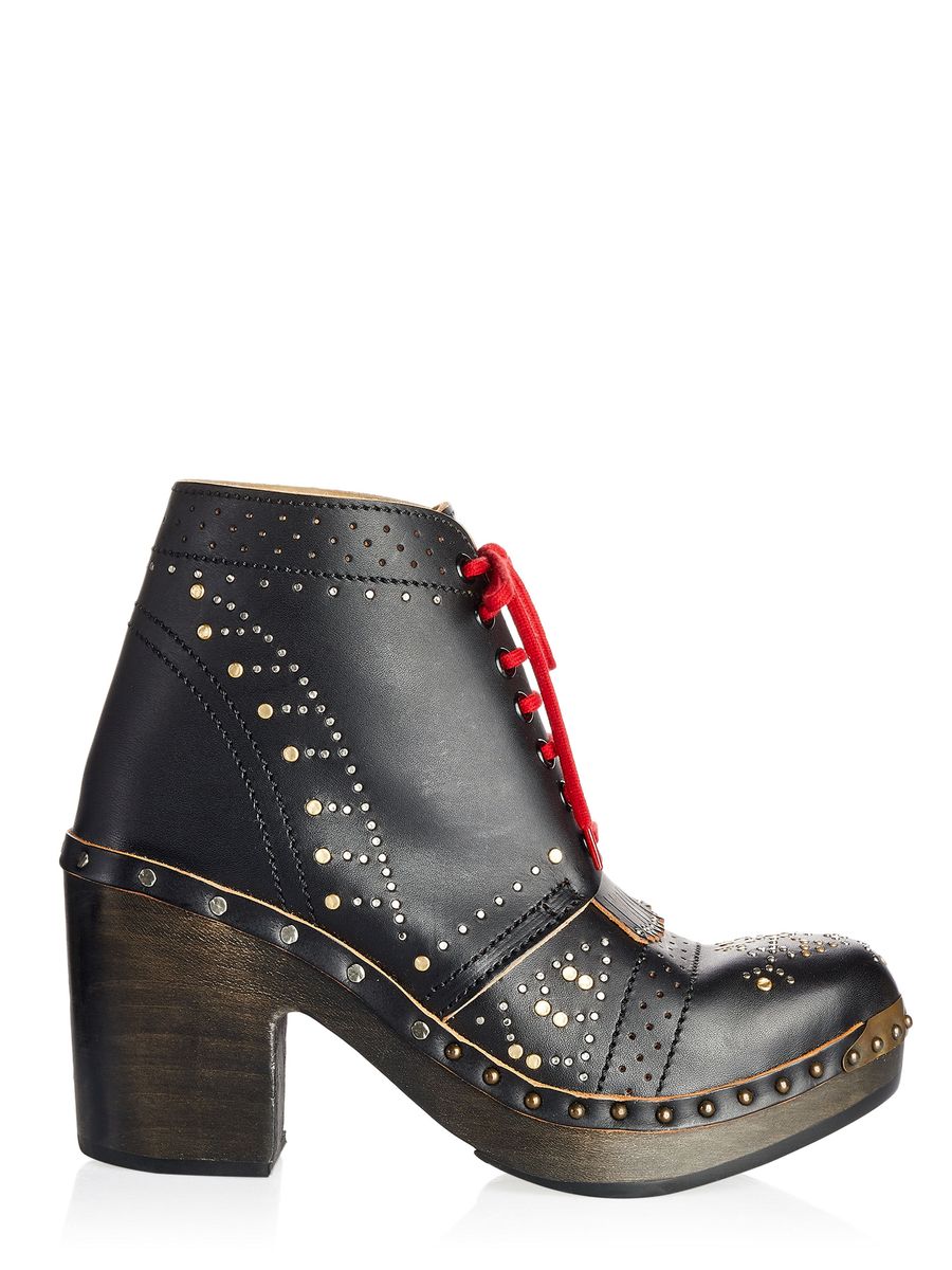 Schnür-Clog-Stiefel mit Flügelkappen-Muster