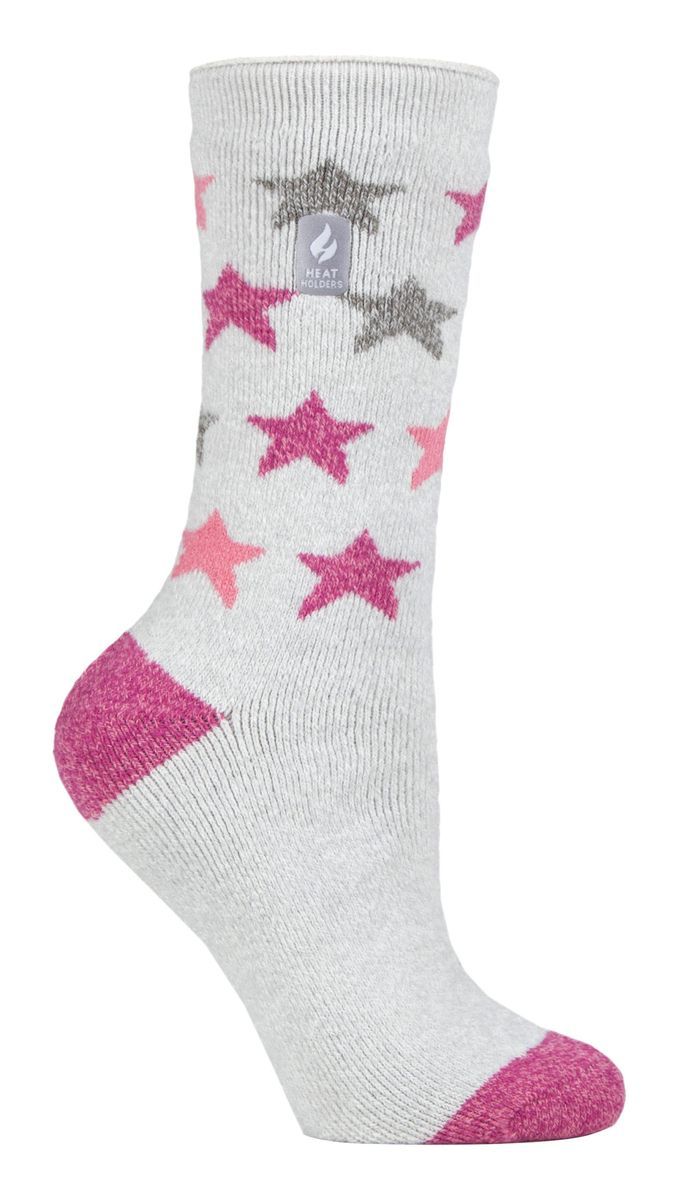 Heat Holders Lite - Womens isoliert thermische Socken | Mehrere Designs einschließlich Argyle Streifen Herzen Sterne | Warme Socken für den Winter - Silver Grey (Nice)
