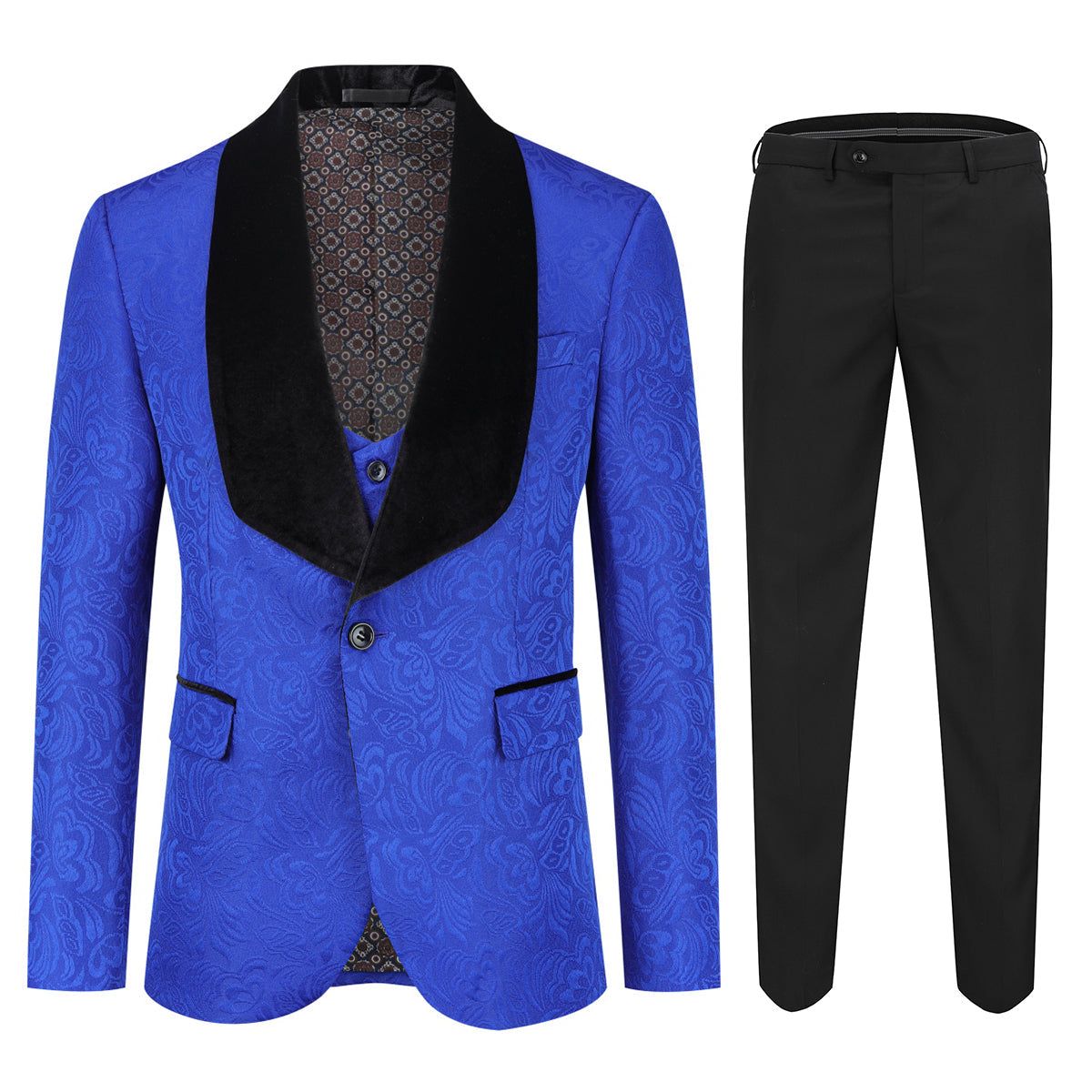 Blaues Paisley Anzugset mit Schalkragen