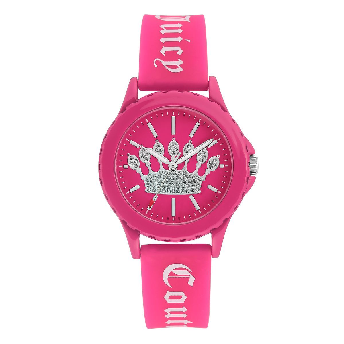 Pinkfarbene Analog-Uhr mit Krone