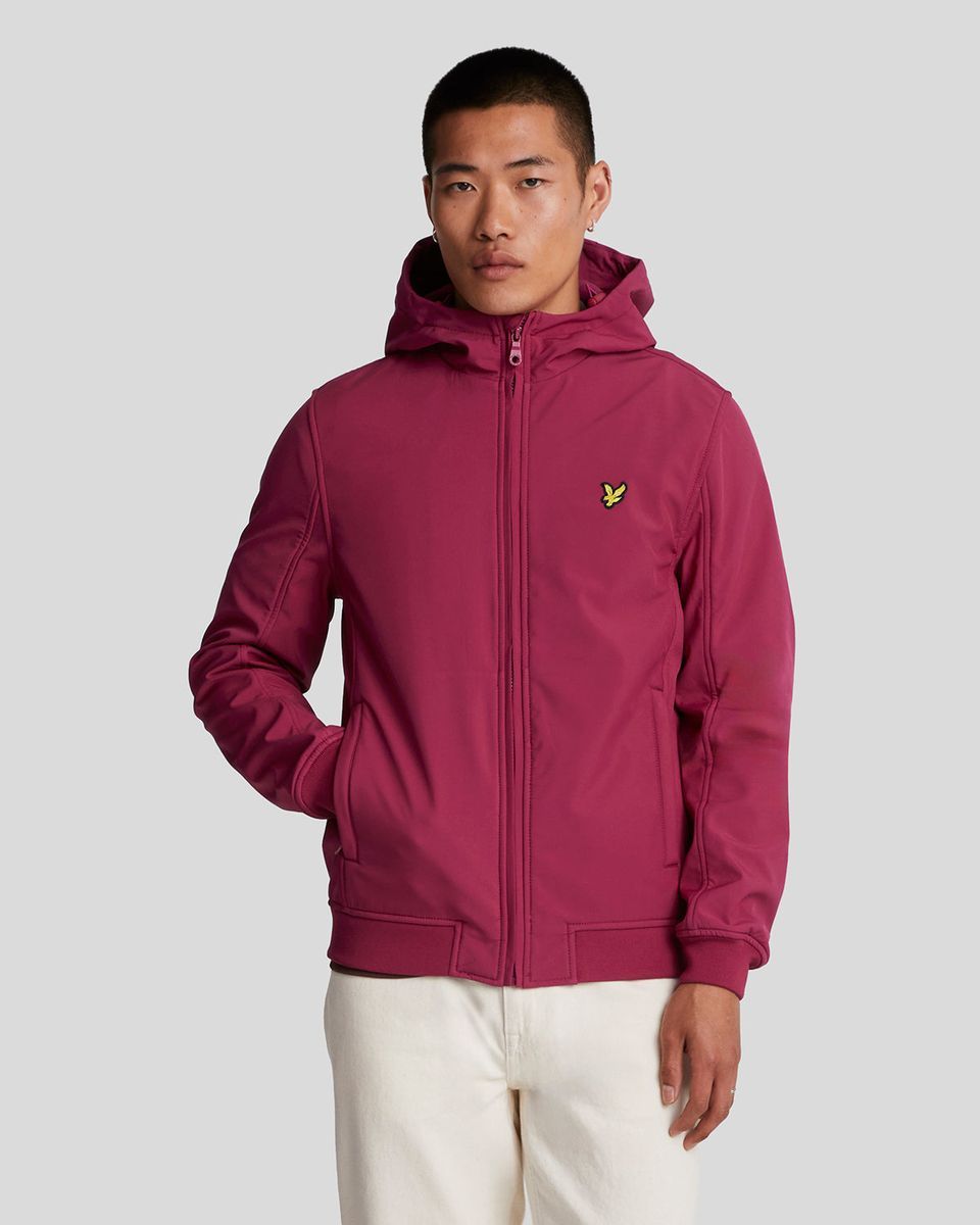 Burgunderrote Softshelljacke mit Kapuze und Fleecefutter