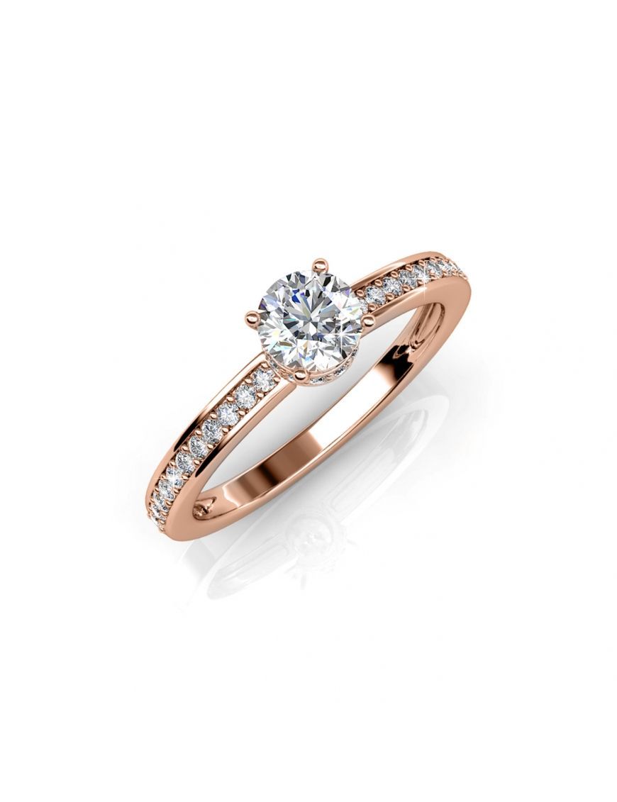 Kristall-Solitärring mit Pavé-Besatz