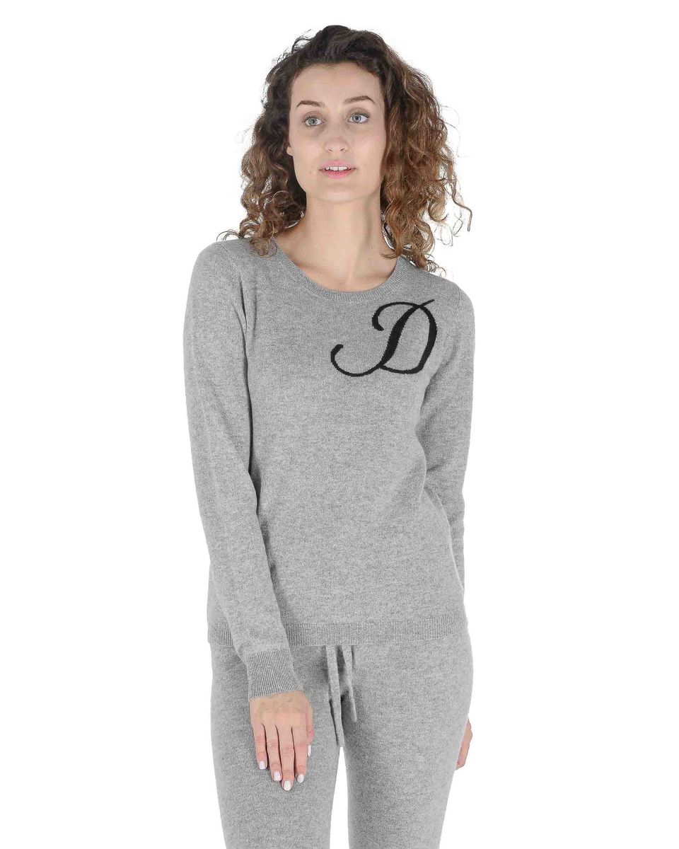 Kaschmir-Pullover mit Rundhalsausschnitt und Initiale