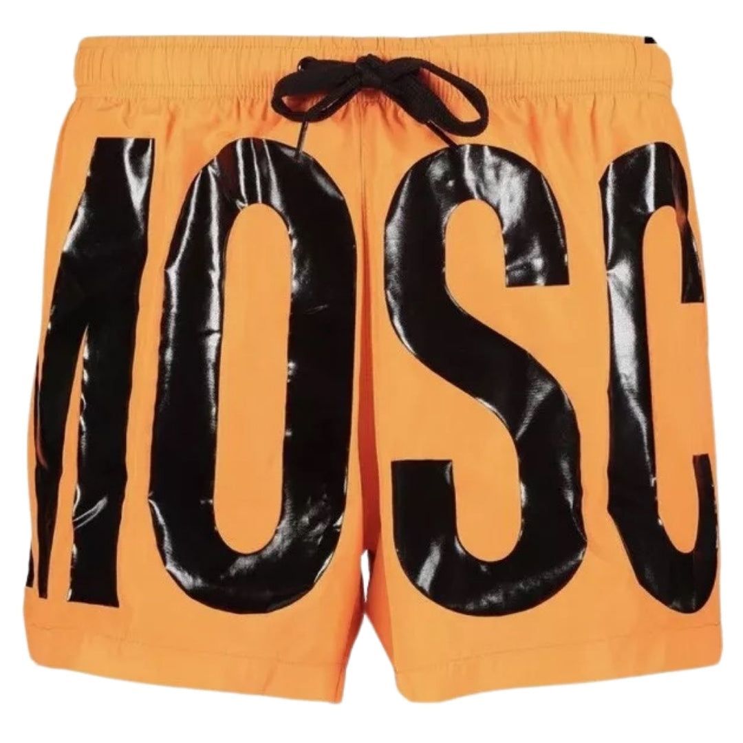 Orangefarbene Badeshorts mit Logo-Print