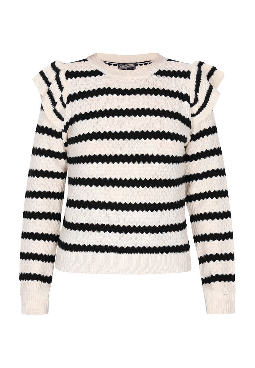 Gestreifter Strickpullover mit Rüschendetails