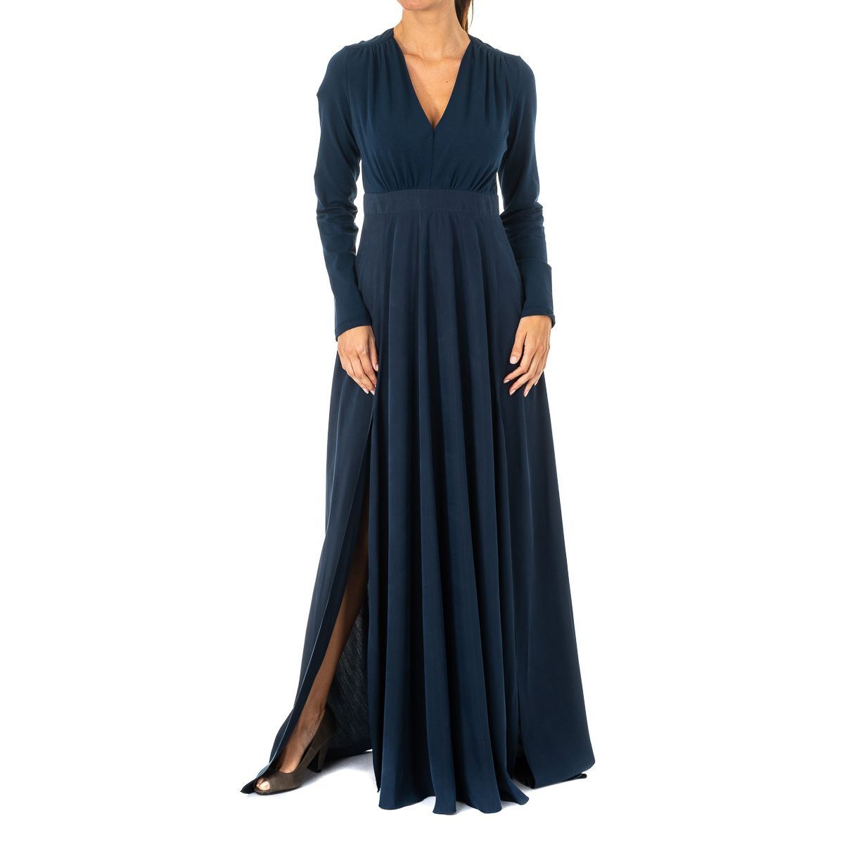 Langärmliges Maxikleid mit V-Ausschnitt