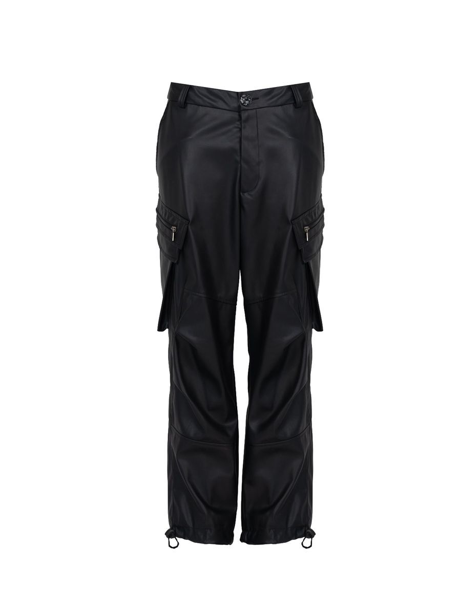 Schwarze Cargohose aus Kunstleder für Herren