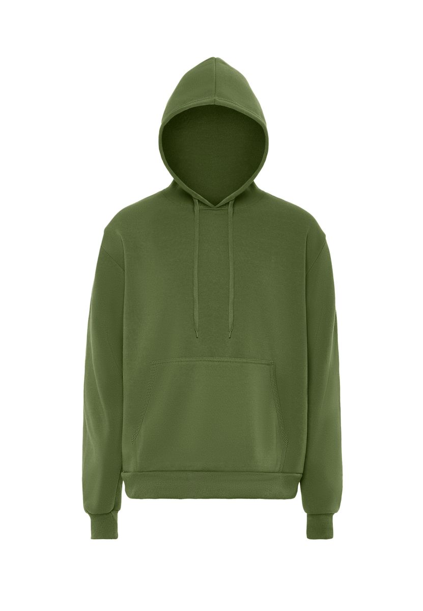 Olivgrüner Kapuzenpullover mit Tasche