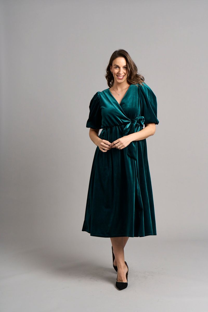Smaragd Samt Midi-Kleid zum Binden