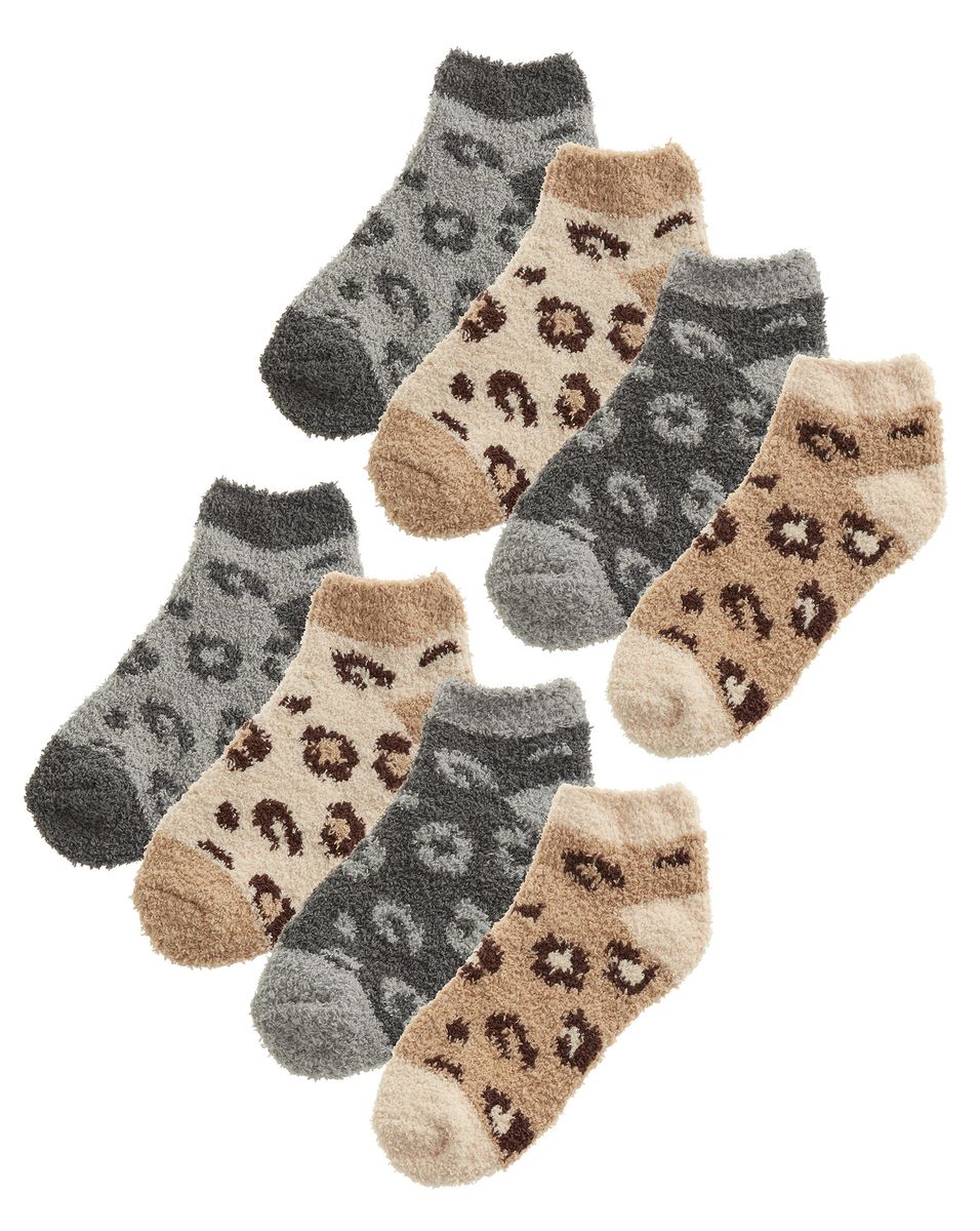 Flauschiger Leopardenmuster Knöchelsocken Set
