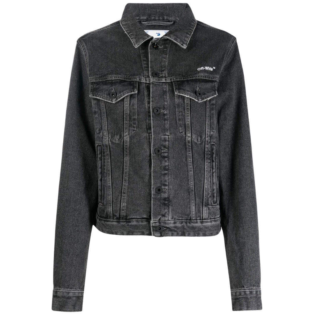 Schwarze Denimjacke mit Distressed-Details, normale Passform