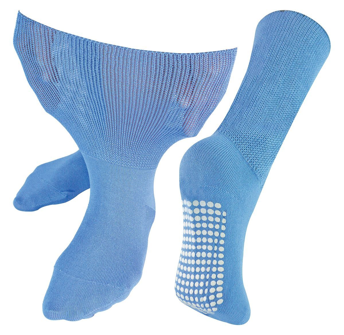 Extra breite Ödemsocken mit rutschfesten Griffen | Dr.Socks | Herren & Damen | Bambus Pantoffelsocken mit Grippern für geschwollene Beine Knöchel & Füße - Blau