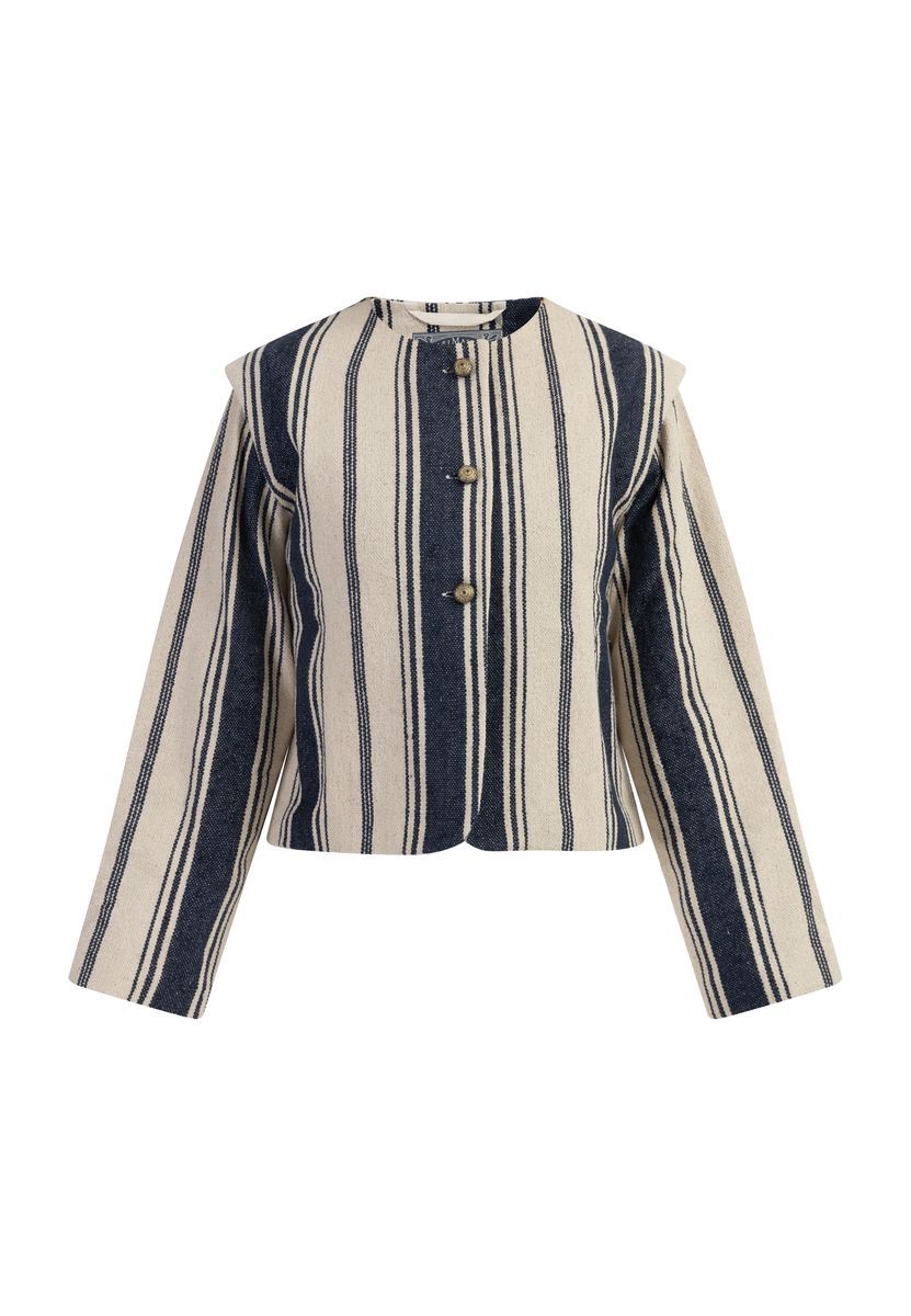 Dreimaster Kurze Blazerjacke Damen Dunkelmarine Wollweisser Streifen