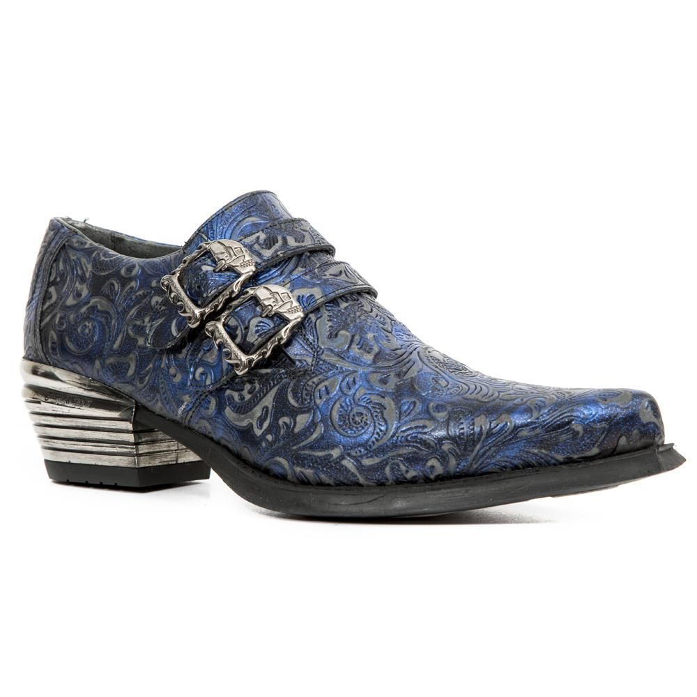 New Rock Blaue Florale Schnallenschuhe