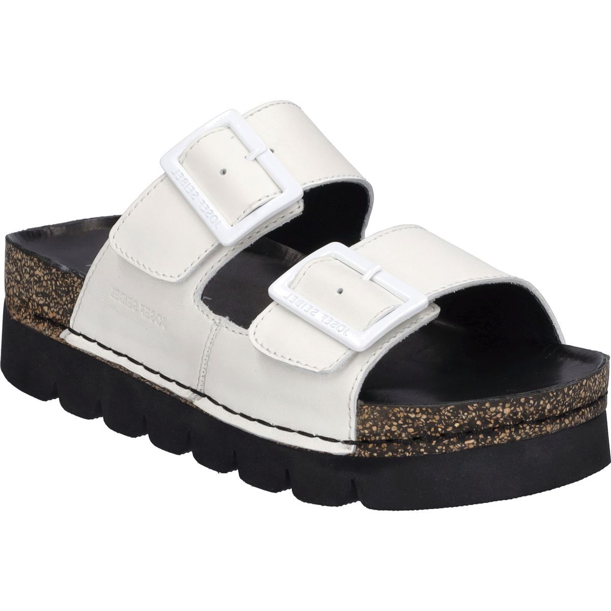 Weiße Leder Pantolette mit Schnalle