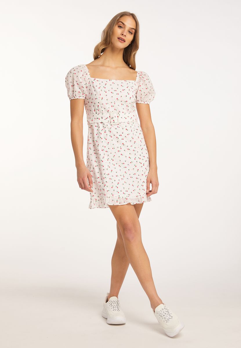 Kurzes Früchteprint-Kleid mit Puffärmeln