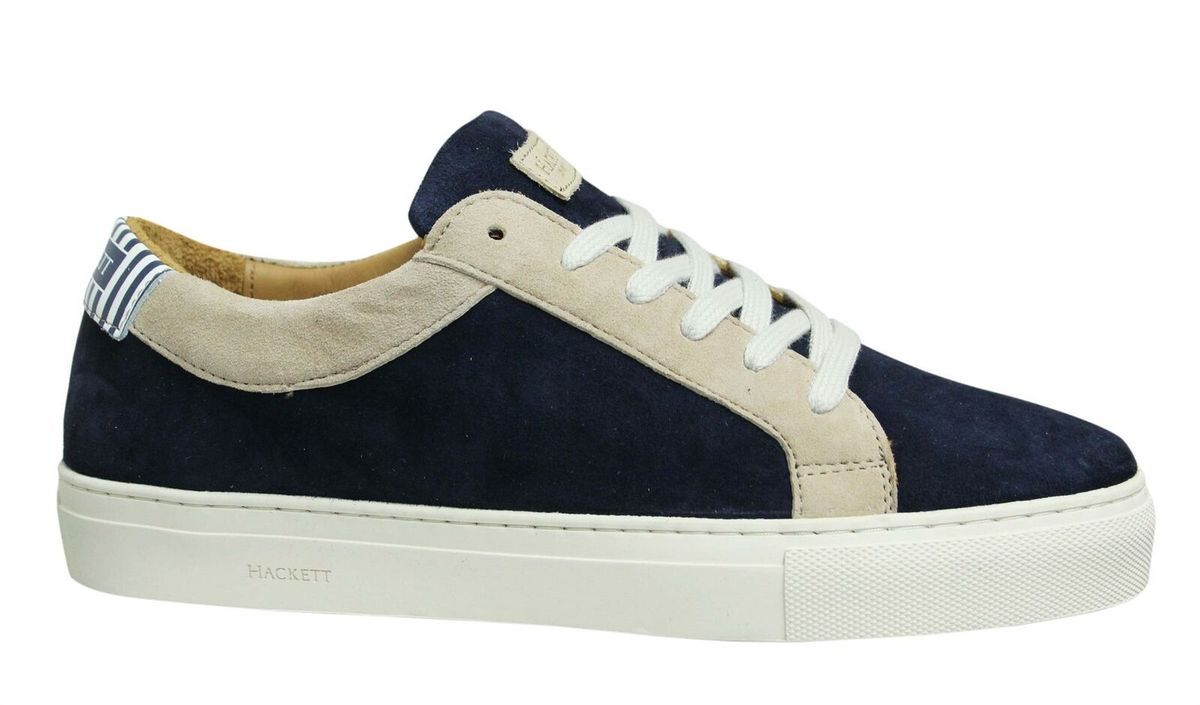 Herren Marineblaue & Beige Ledersneakers
