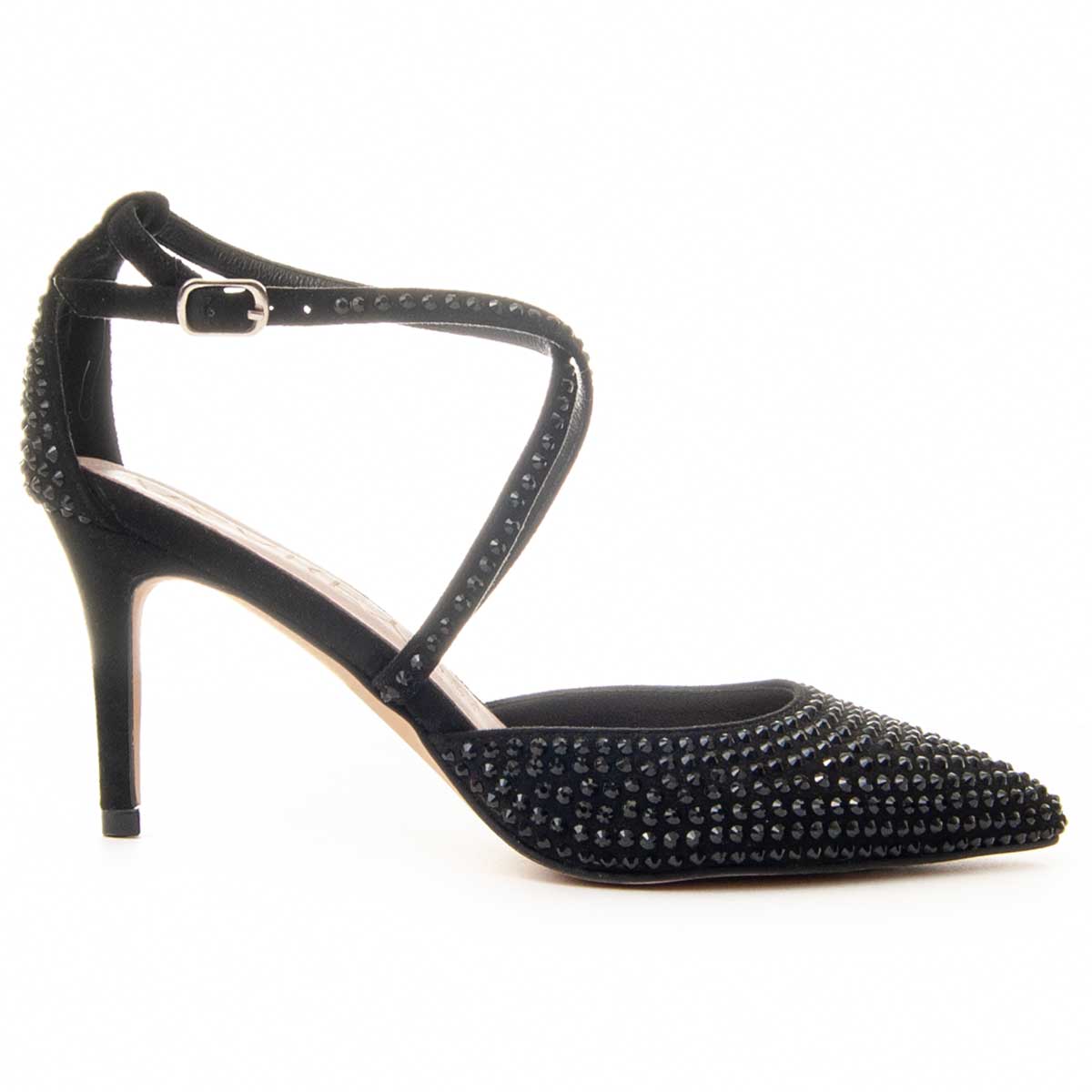 Pumps mit Strassbesatz und Kreuzriemen