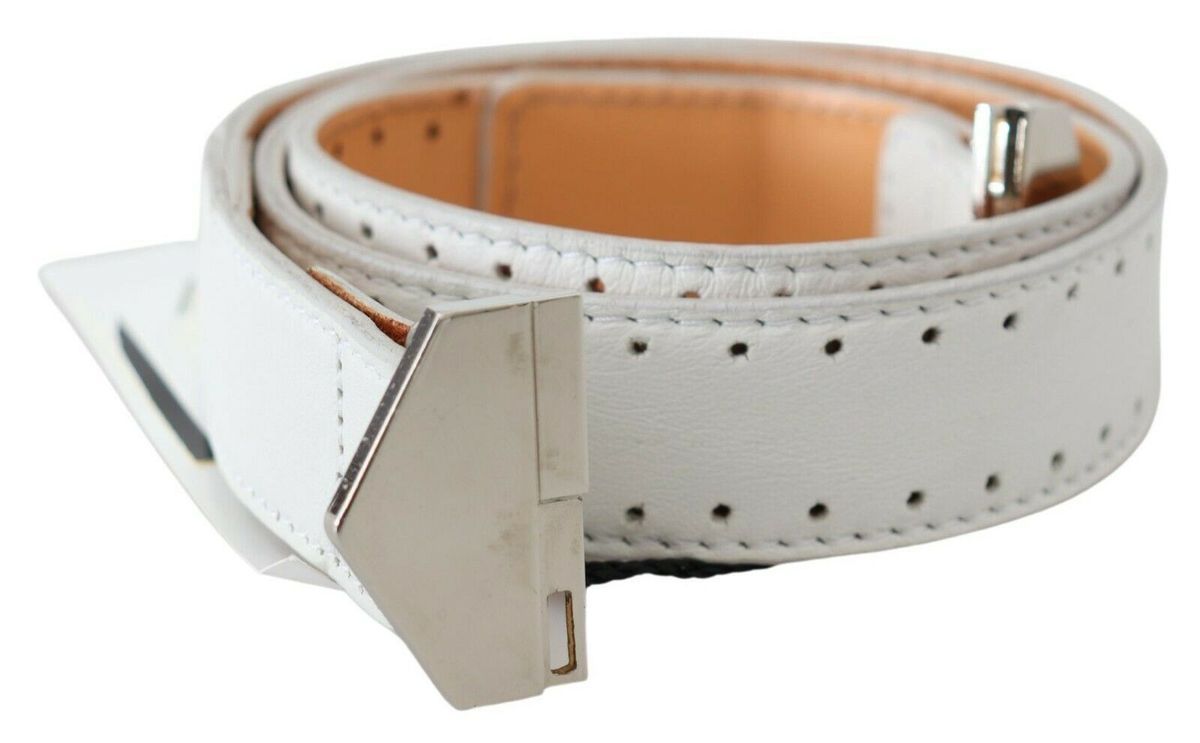 GF Ferre Ceinture en cuir blanc à boucle hexagonale et logo pour femmes