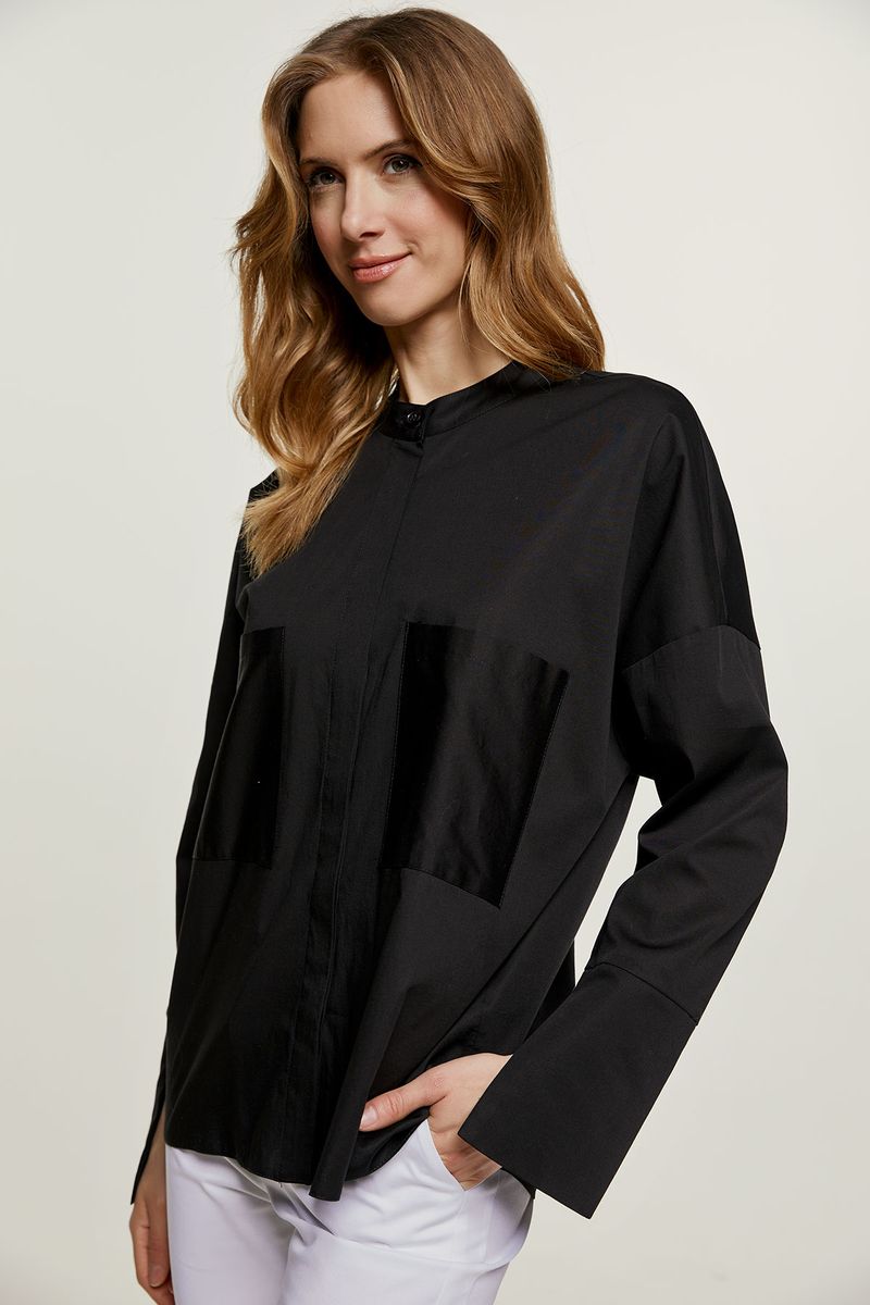 Schwarzes Oversize-Hemd mit Taschen-Detail