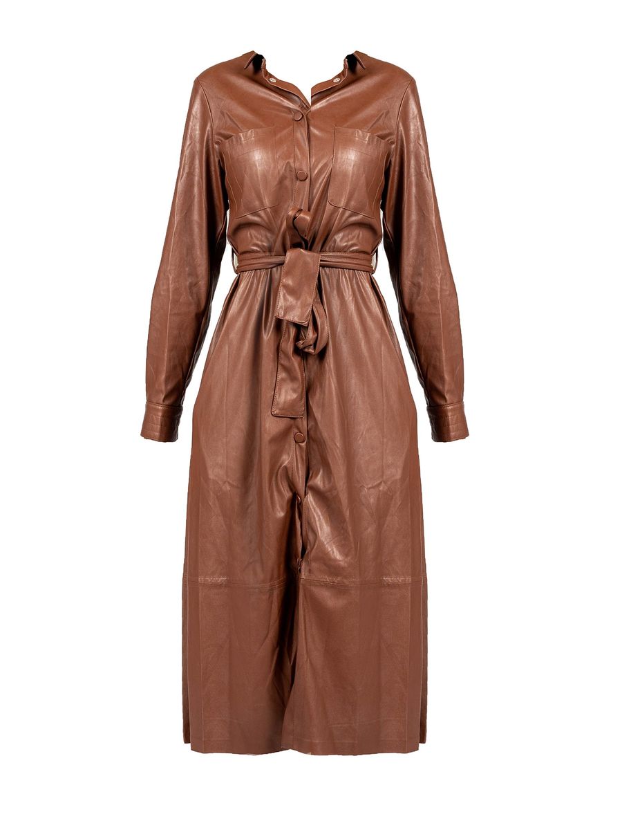 Hemdkleid aus Kunstleder mit Gürtel