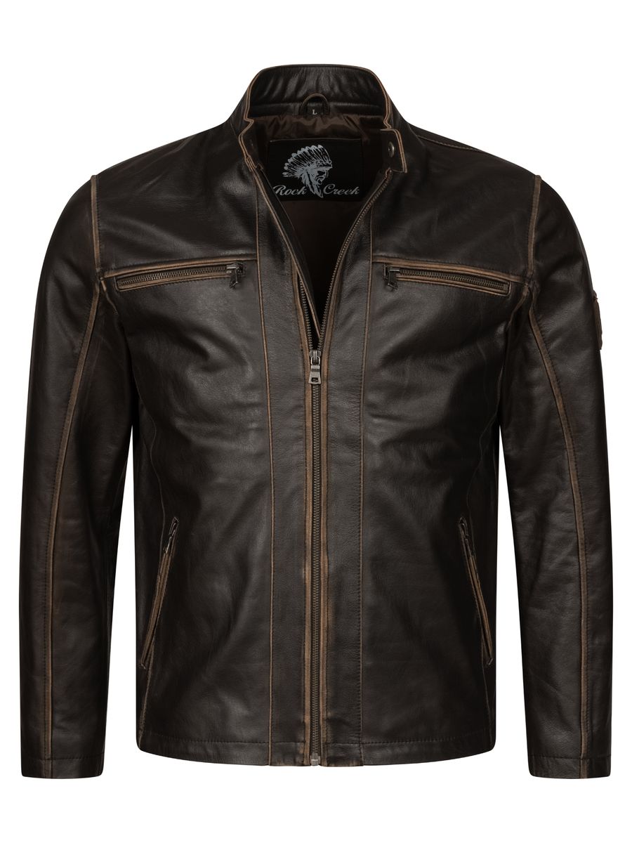 Klassische braune Leder Bikerjacke für Herren