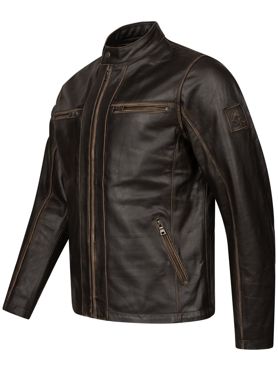 Bikerjacke aus Rindsleder mit Stehkragen