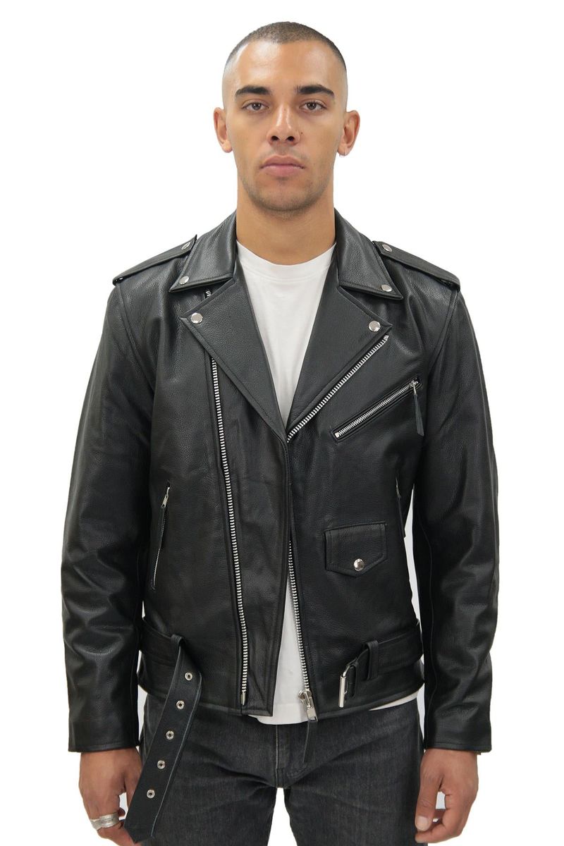 Schwarze Brando-Bikerjacke aus Leder für Herren