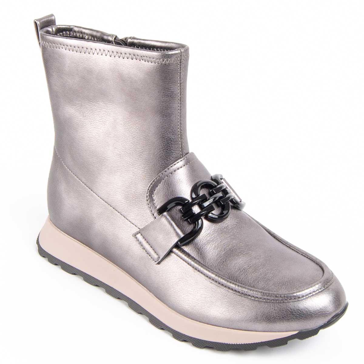 Metallische Stiefelette mit Kettendetail