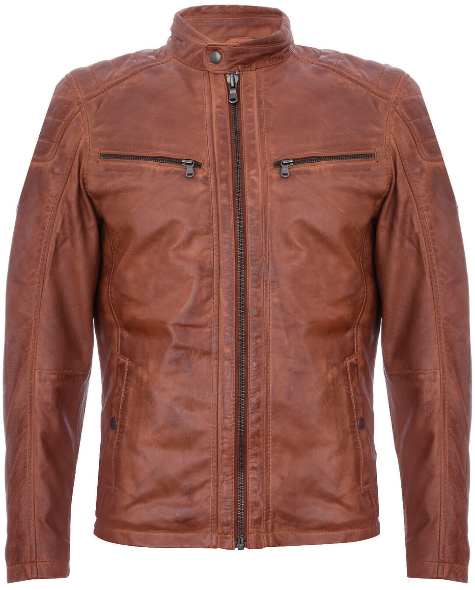 Vintage Gesteppte Leder Bikerjacke
