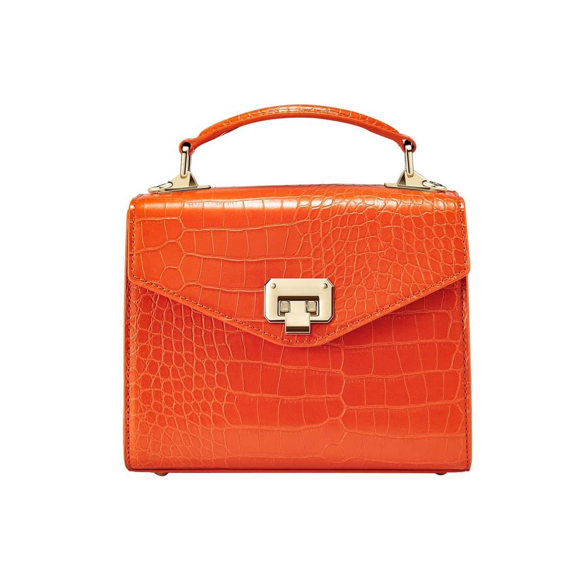 Orangefarbene Handtasche mit Krokoprägung