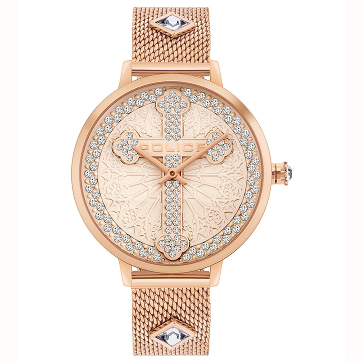 Roségoldene Uhr mit Kristallverzierungen