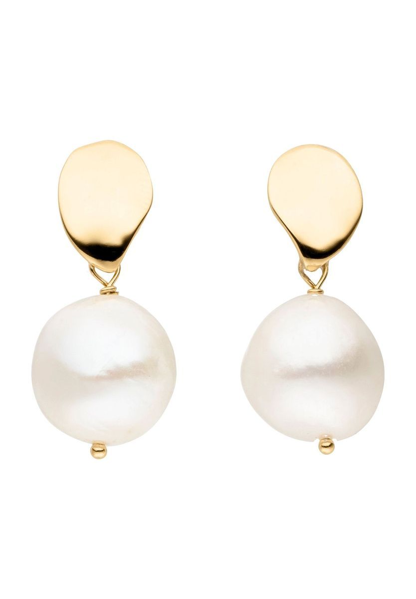 Goldfarbene Scheibe Süßwasserperle Hängeohrringe