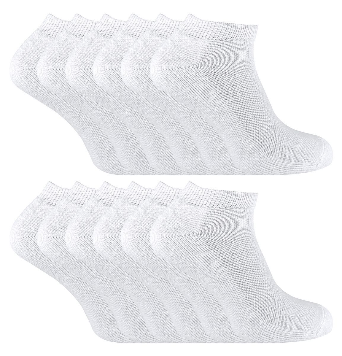 12 Paar Multipack Kinder Bambus-Trainersocken | Sock Snob | Schwarz oder Weiß Low Cut Running Socken für Jungen & Mädchen - Weiß