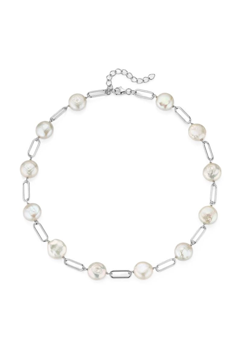 Perlenketten-Halskette mit Silbergliedern