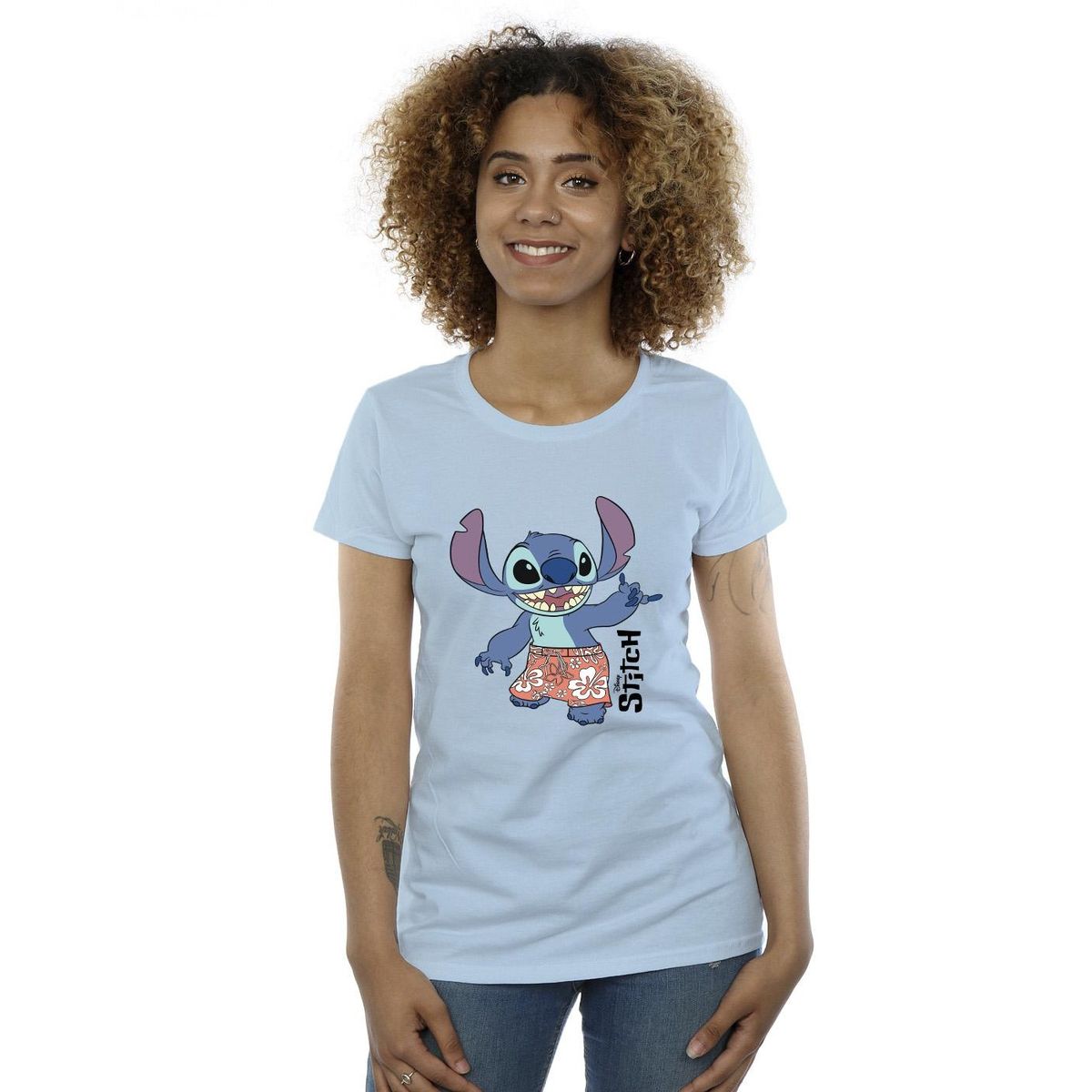 Baumwoll-T-Shirt mit Stitch-Grafikdruck