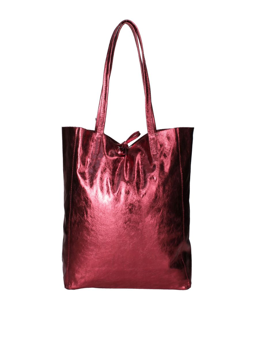 Metallic Leder Shopper Tote Bag