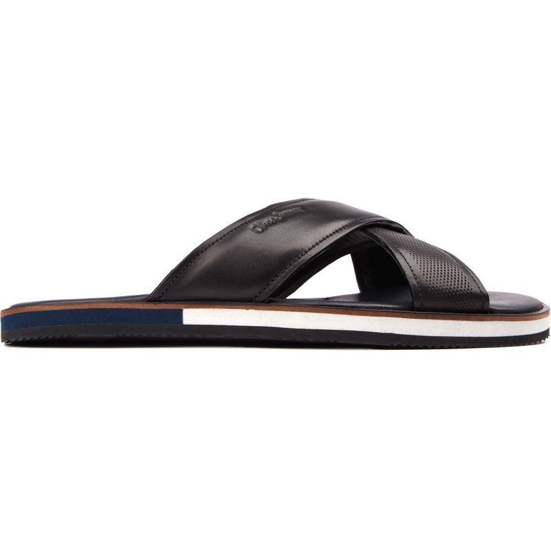 Schwarze Leder-Sandalen mit gekreuzten Riemen für Herren