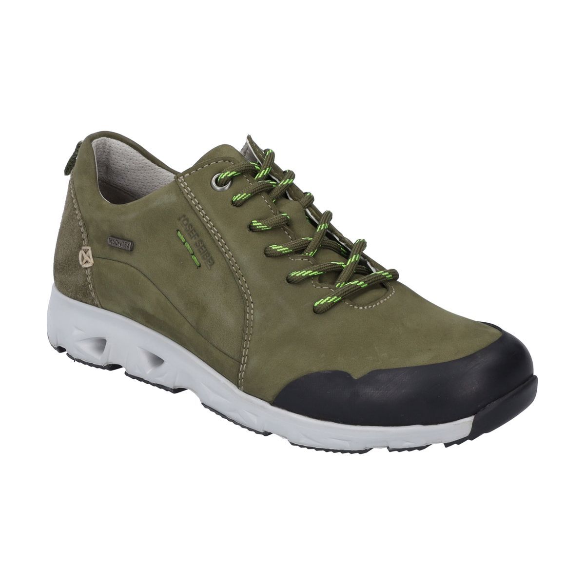 Olivfarbener Outdoor-Sneaker aus Leder mit Schnürsenkeln