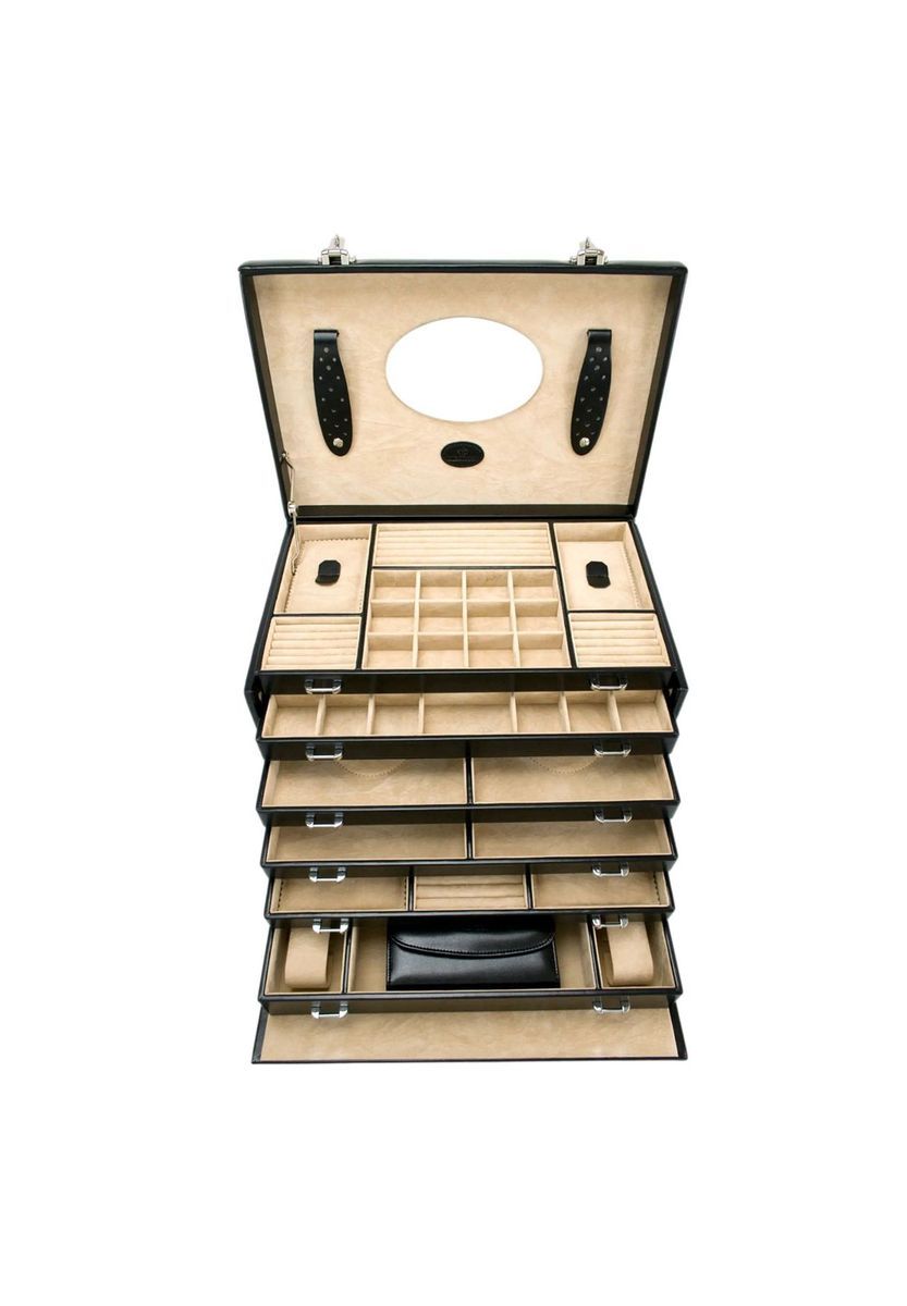 Schwarzer Schmuckkasten aus Kunstleder