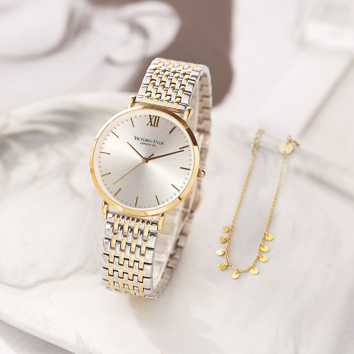 Klassisches Bicolor Uhren-Armband-Set
