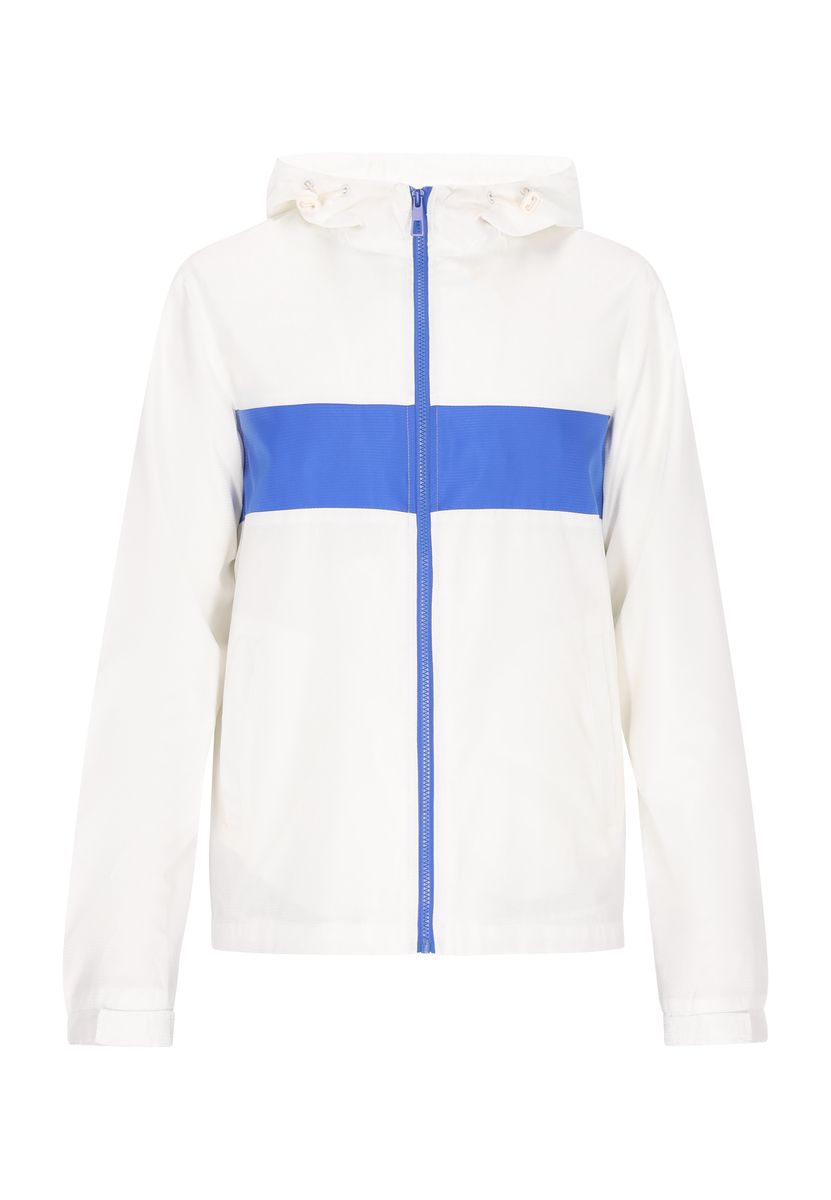 Weiße Kapuzen-Windjacke mit Streifen