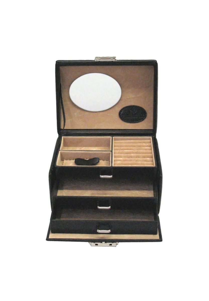 Klassischer Schmuckkasten aus schwarzem Leder