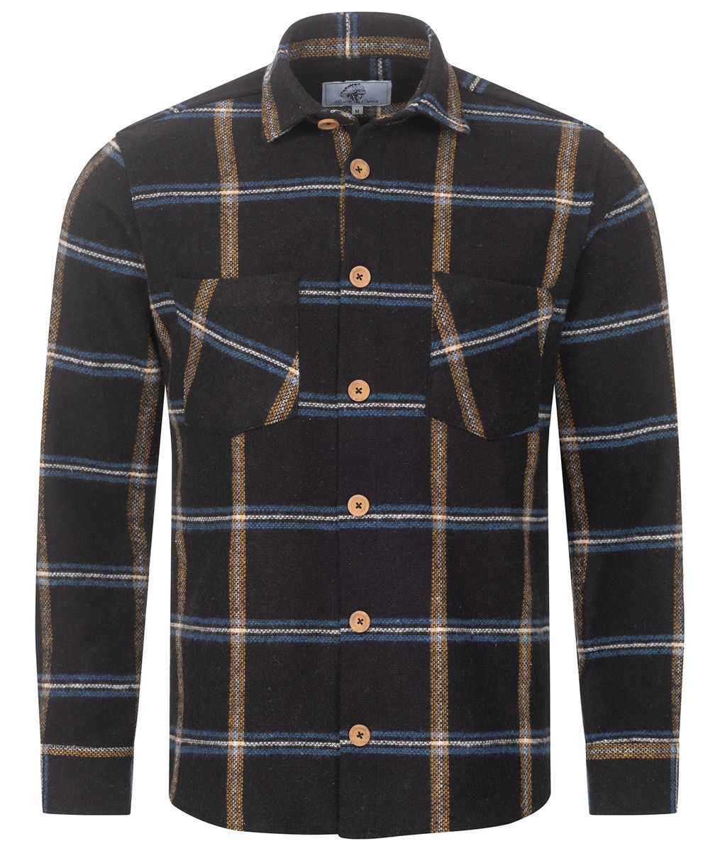 Herren Schwarz Plaid Flanellhemd Jacke