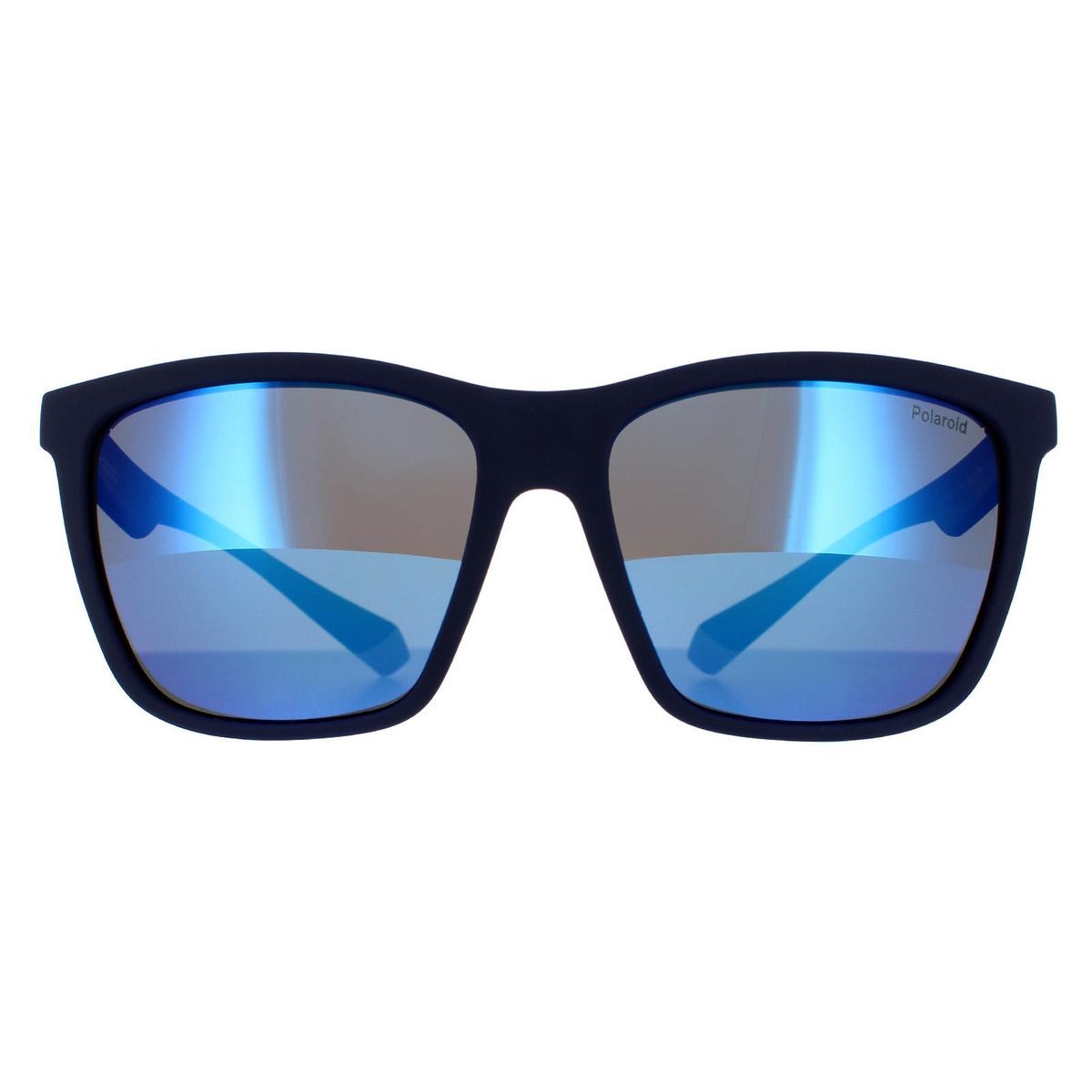 Rechteckige Sonnenbrille mit blau verspiegelten Gläsern