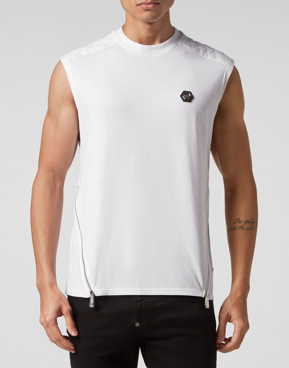Ärmelloses Baumwoll-Tanktop mit Reißverschlüssen
