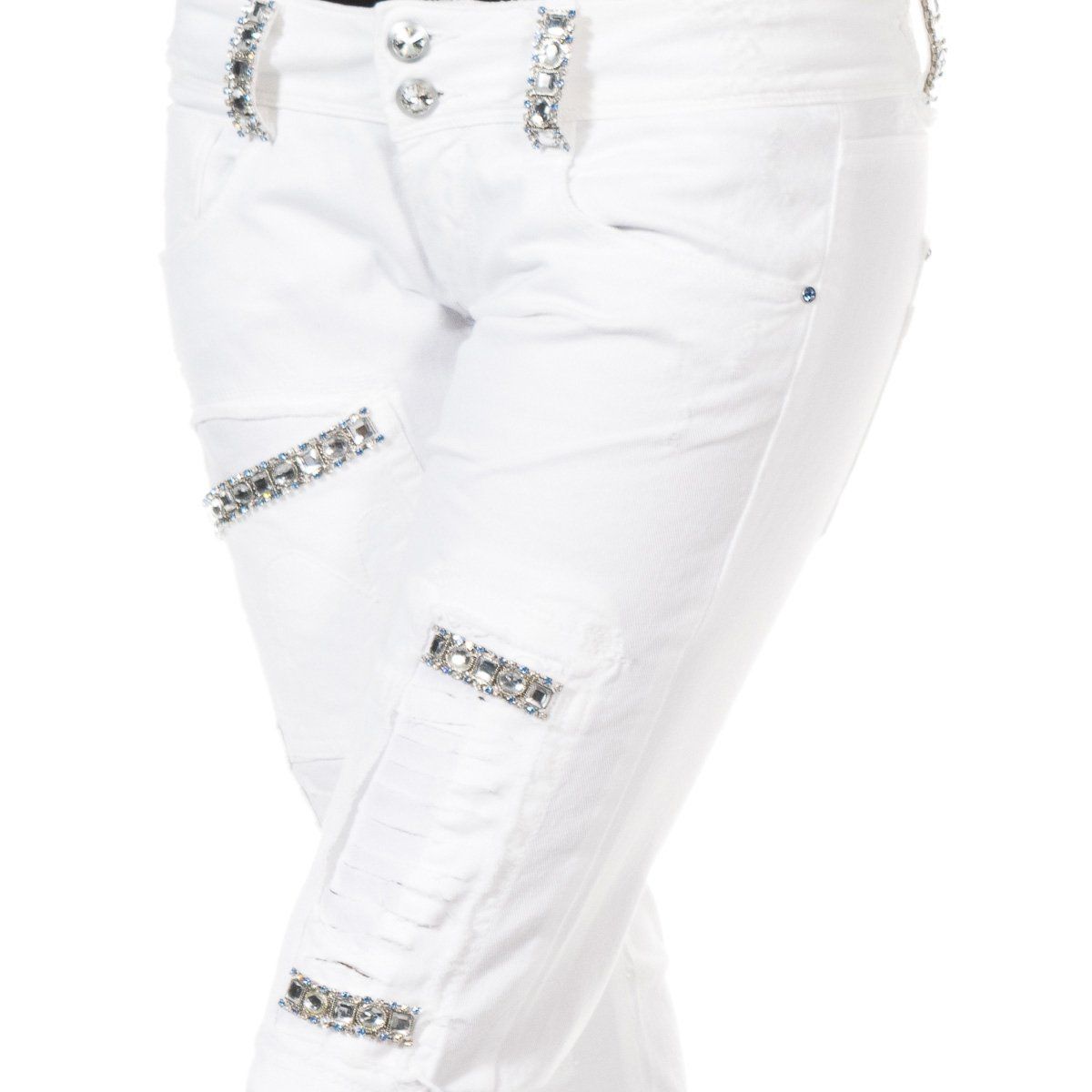 Schmale Jeans mit Strass-Applikationen