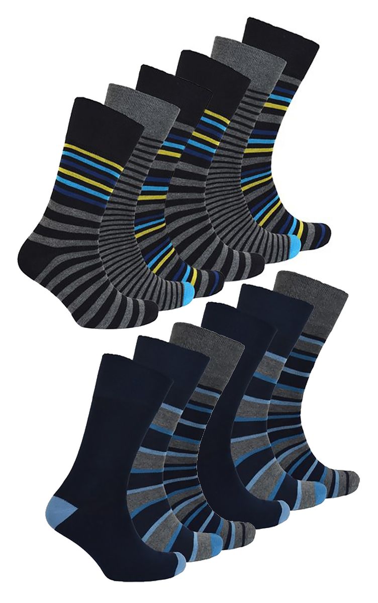 12 Paar Multipack Herren nicht elastische Bambus Socken | Extra Wide Soft Top Diabetiker freundliche Socken - sortiert