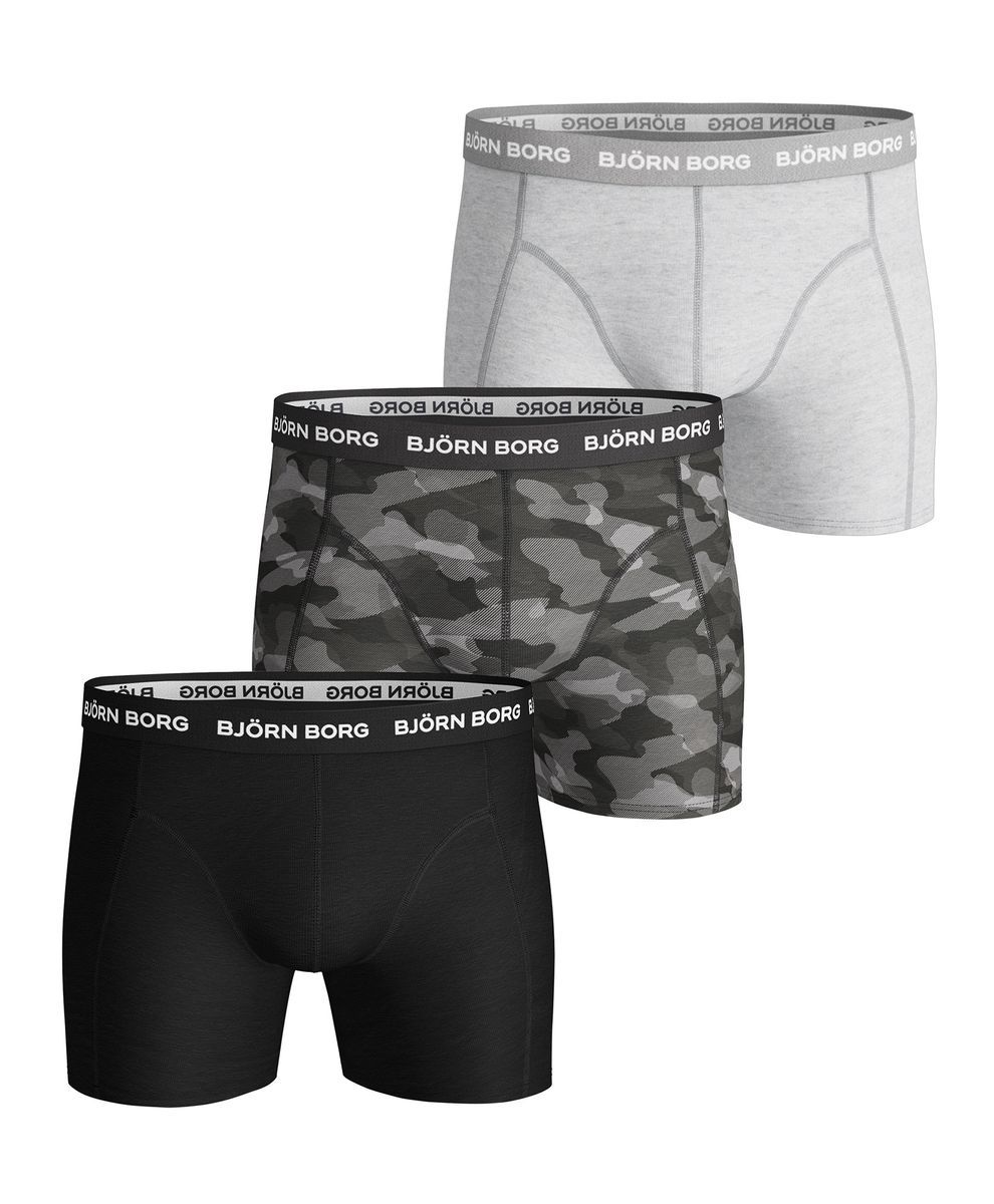 Björn Borg - 3 Paar Herren Cotton Rich Comfort Stretch Fit Boxershorts - Grau Mix